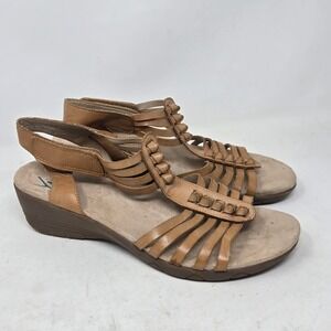 Yuu Handey Tan Strappy Wedge Sandals Womens 10M Brown Comfort Boho BTS16-10615